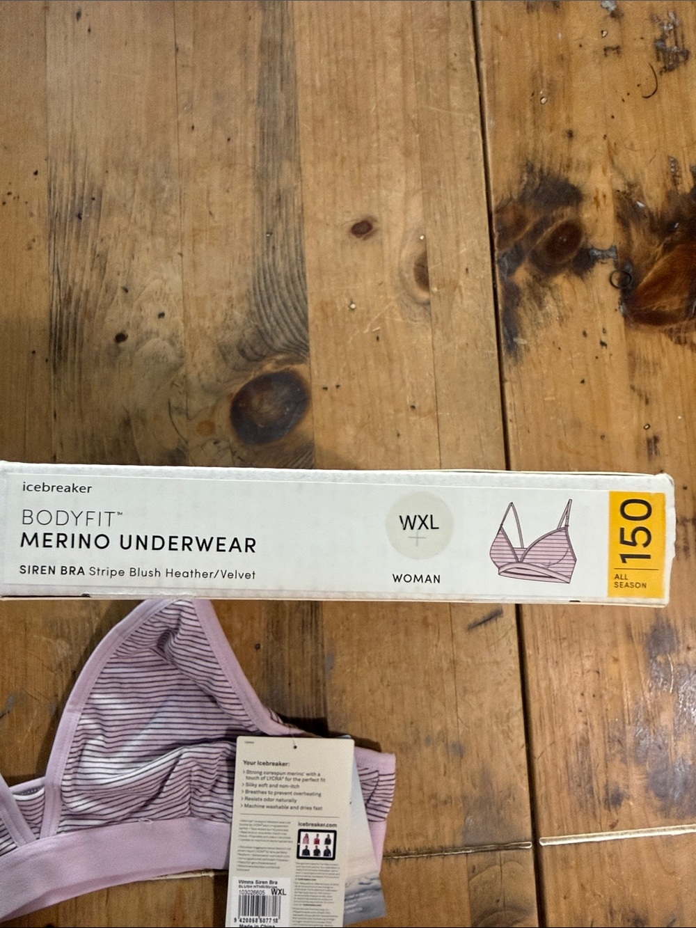 Icebreaker Merino 150 Siren Bra - Striped Pink/Grey - Size XL - Picture 4 of 4